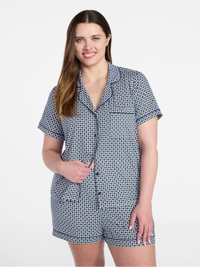 Joyspun Women's Dreamy Soft Collection Notch Collar Top and Shorts Pajama Set, 2-Piece, Sizes XS-... | Walmart (US)