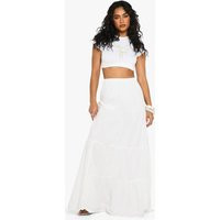 boohoo Women's Tiered Cotton Poplin Maxi Skirt in White | Size: 6 | Denim/Cotton | boohoo (US & Canada)
