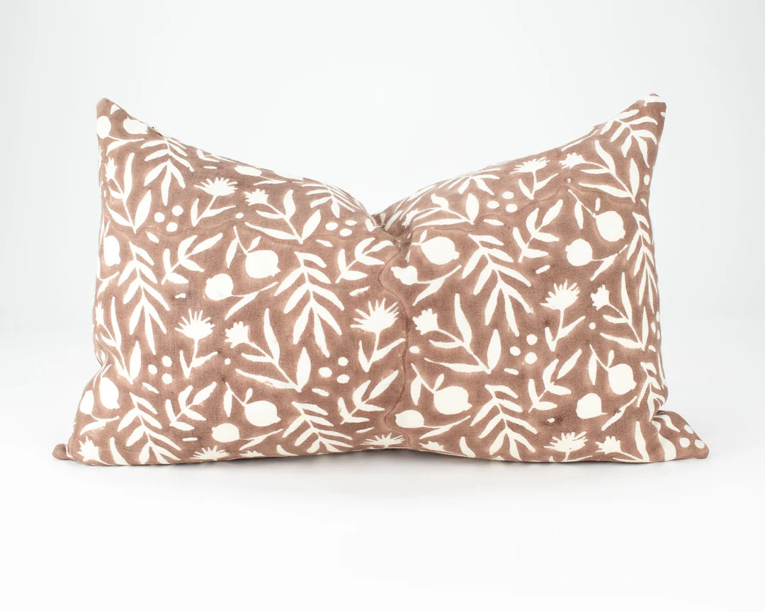 18x50 Designer Floral Soft Neutral Pink on Ivory Linen Pillow Cover, Mauve Pillow Cover, Decorati... | Etsy (US)