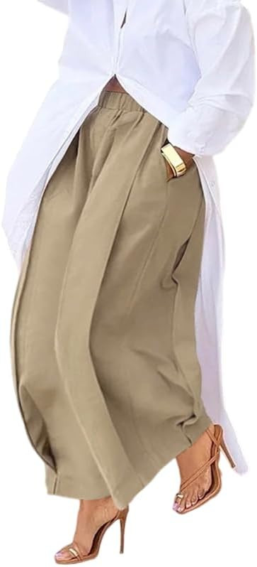 UOOZEE Women's 100% Cotton Elastic High Waisted Pants Loose Fit Wide Leg Pleated Fall Winter Pala... | Amazon (US)