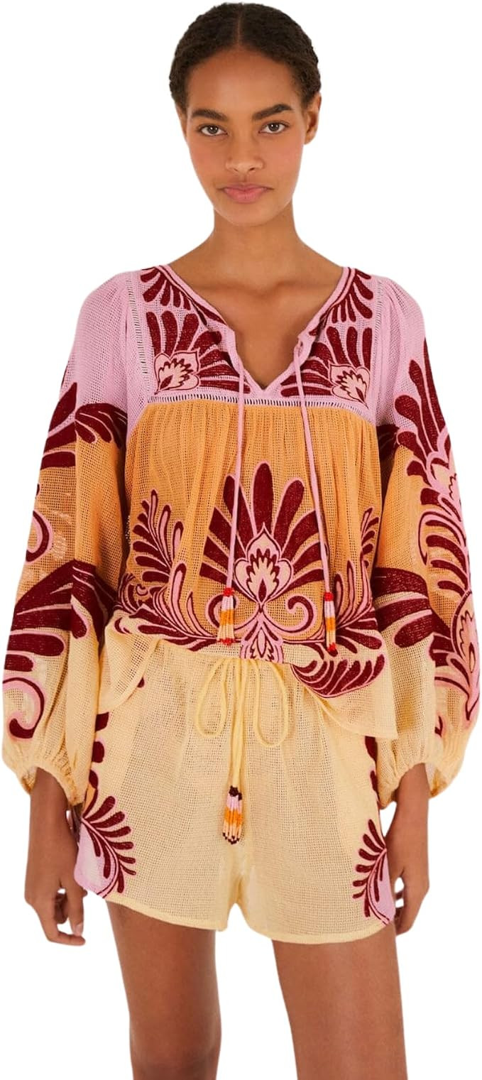 Sunflower-yellow swim shorts with arabesque print, relaxed silhouette, drawstring waist for beach... | Amazon (US)