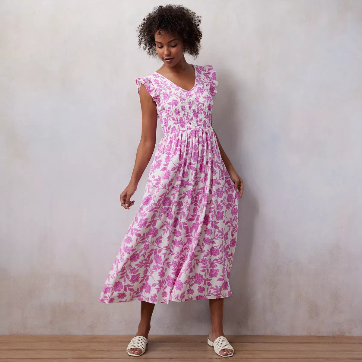 Women's LC Lauren Conrad Smocked V-Neck Midi Dress | Kohl's