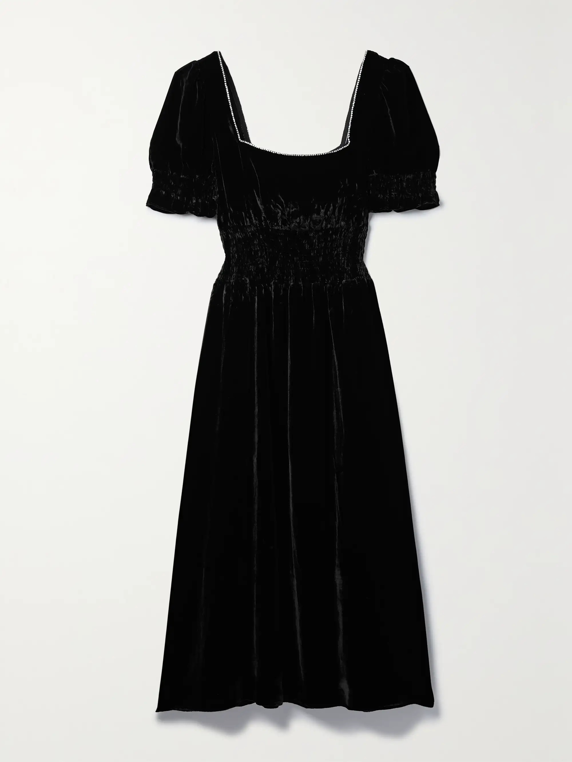 Black Holland crystal-embellished gathered velvet midi dress | HVN | NET-A-PORTER | NET-A-PORTER (US)