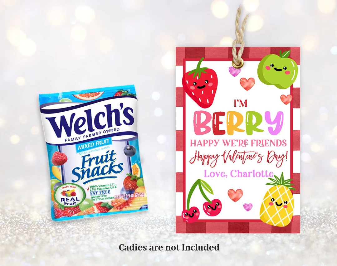 Valentine's Day Fruit Snack Tag Berry Happy We're Friends Gift Label Kids Girl Boy Class School P... | Etsy (US)