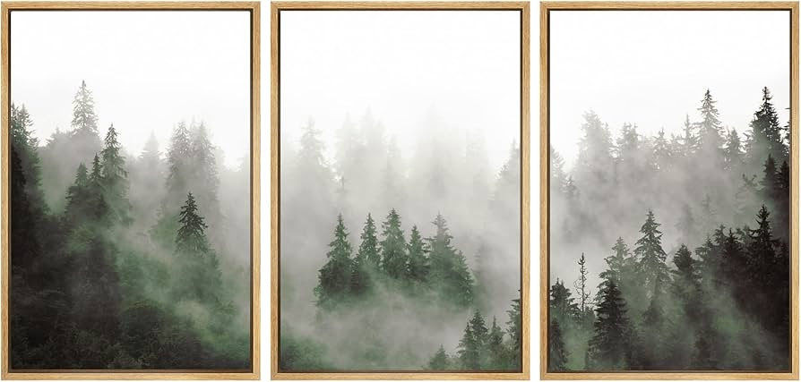 SIGNWIN Framed Canvas Print Wall Art Woodland Nursery Decor Set Fog & Mist Over Green Pine Tree F... | Amazon (US)