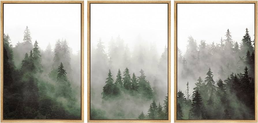 SIGNWIN Framed Canvas Print Wall Art Woodland Nursery Decor Set Fog & Mist Over Green Pine Tree F... | Amazon (US)