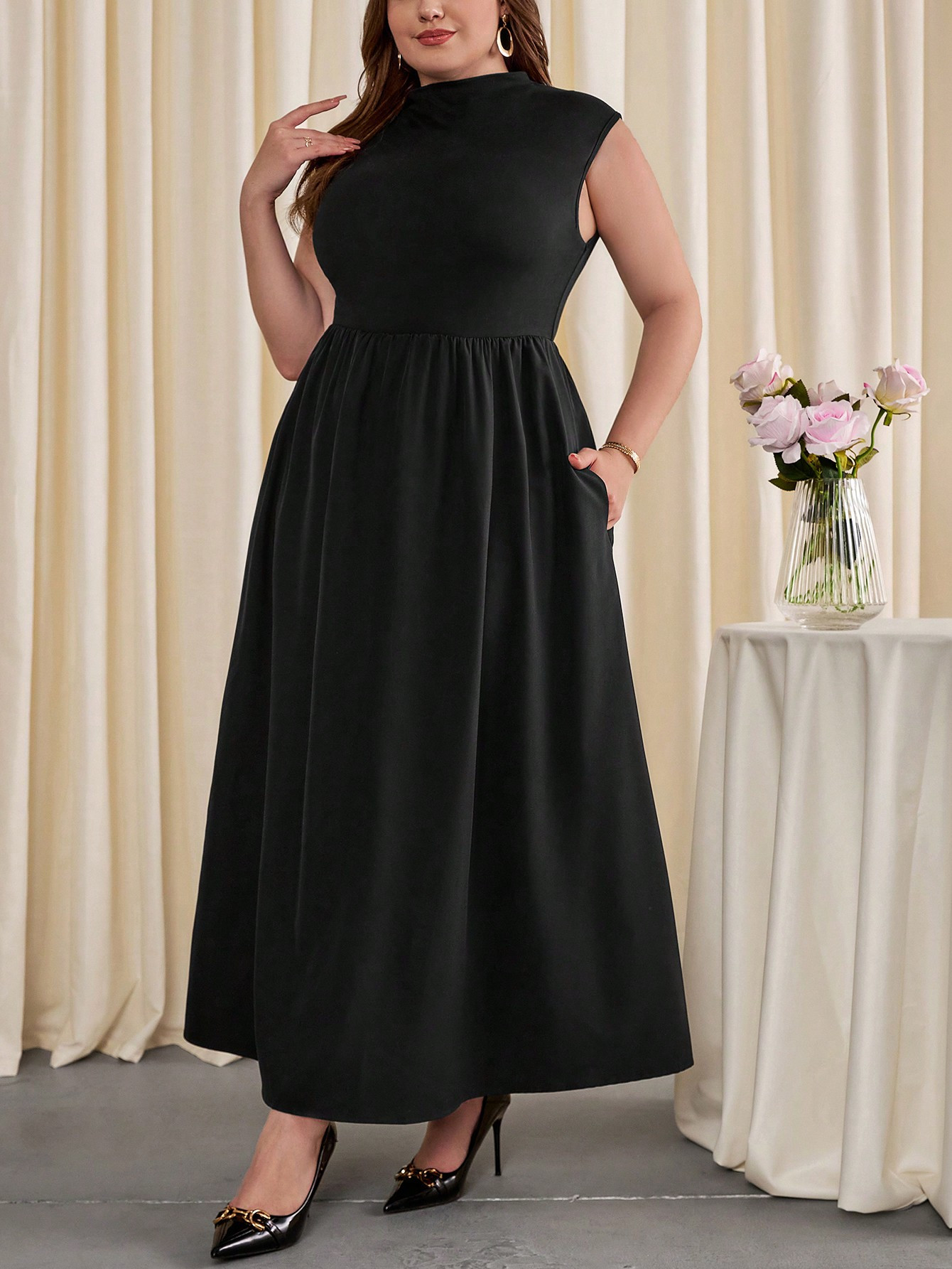 SHEIN Privé Plus Size Stand Collar Dress | SHEIN