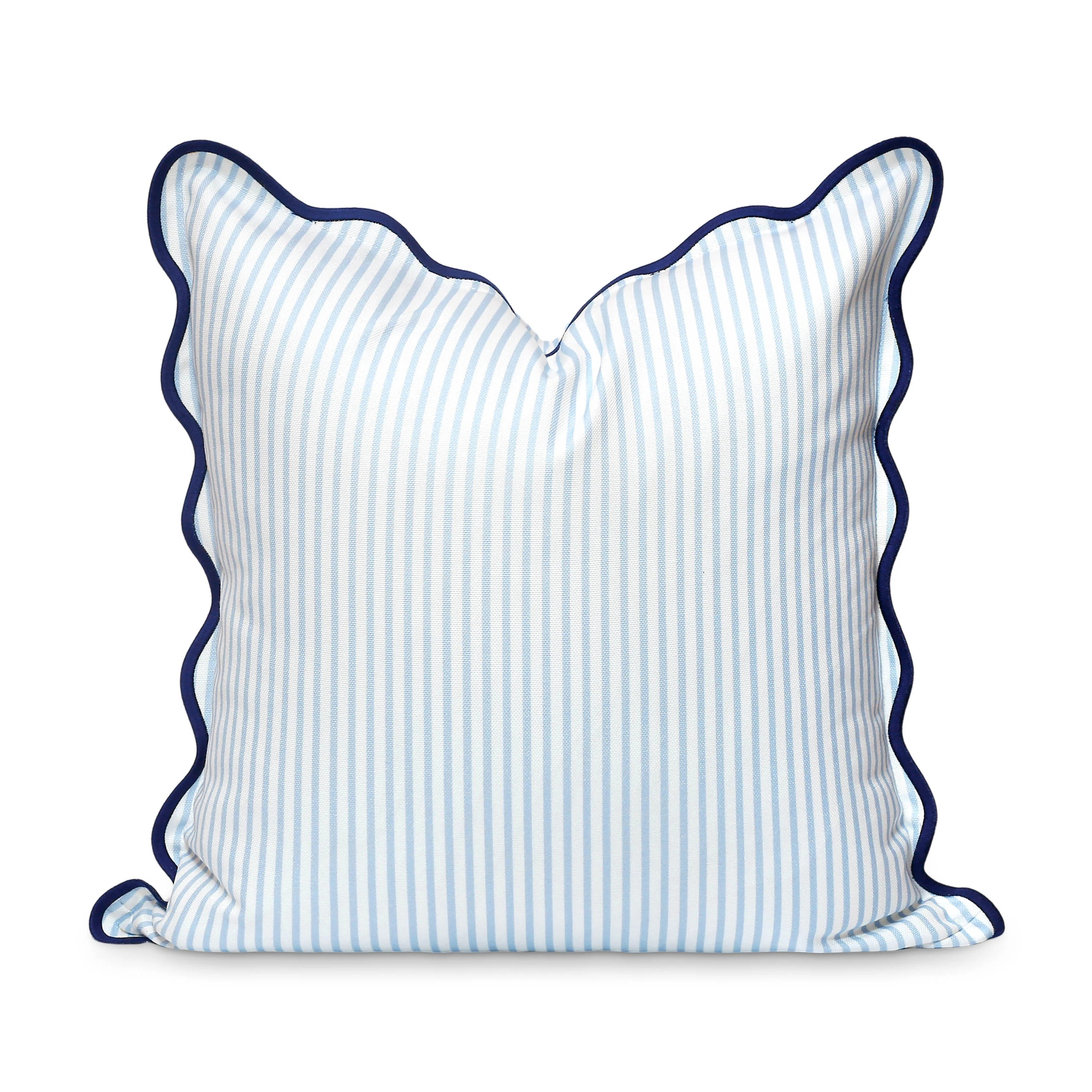 Coastal Indoor Outdoor Scalloped Throw Pillow Cover Only, Stripes B, Baby Blue, 20 | Hofdeco