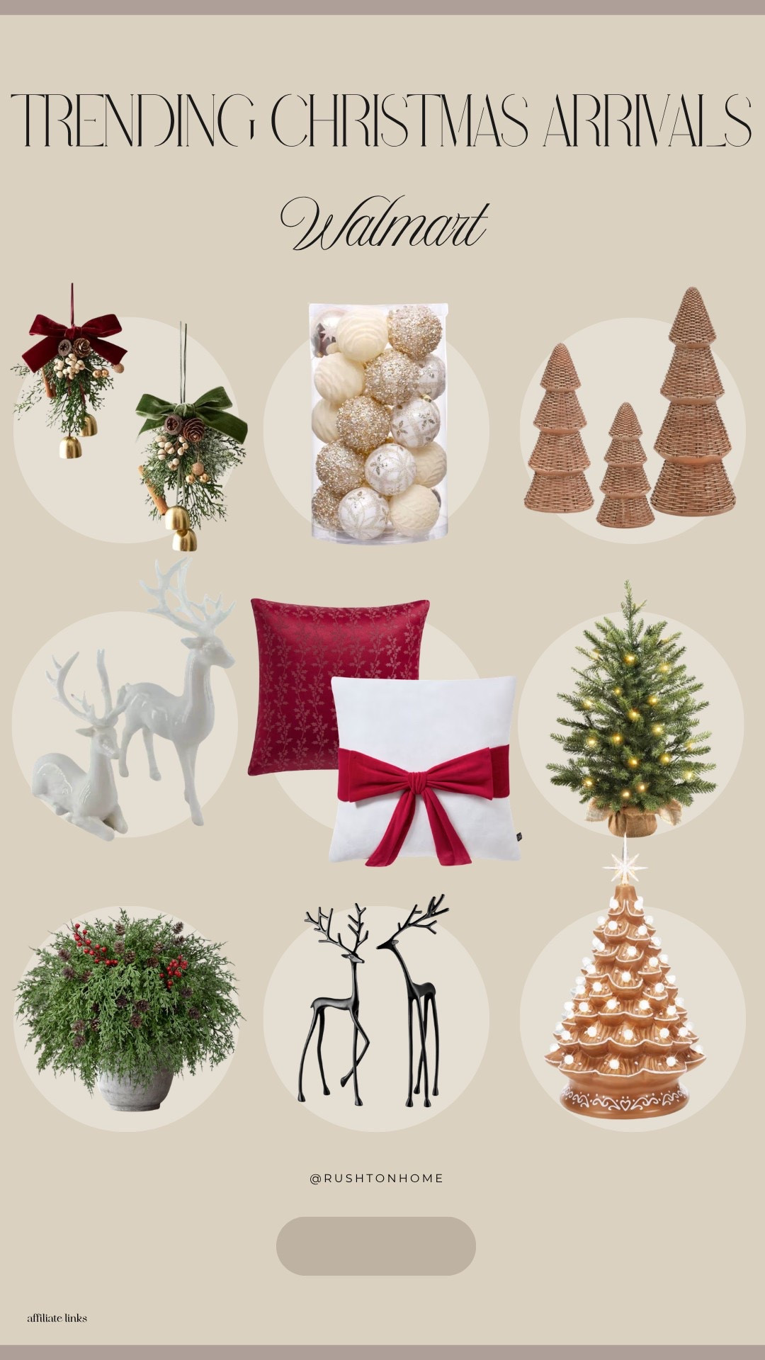 Walmart’s trending Christmas arrivals are already looking so good! 🎄❤️

There are so many affordable finds for creating that classic, cozy holiday look, from velvet bows and festive pillows to wicker trees, ceramic Christmas trees, greenery, bells, ornaments, and the cutest vintage-inspired accents. ✨

If you’re planning your Christmas decorating early, these are definitely worth checking out before the best pieces disappear. 🎁🤎

#LTKHome #LTKSeasonal #LTKmomlife