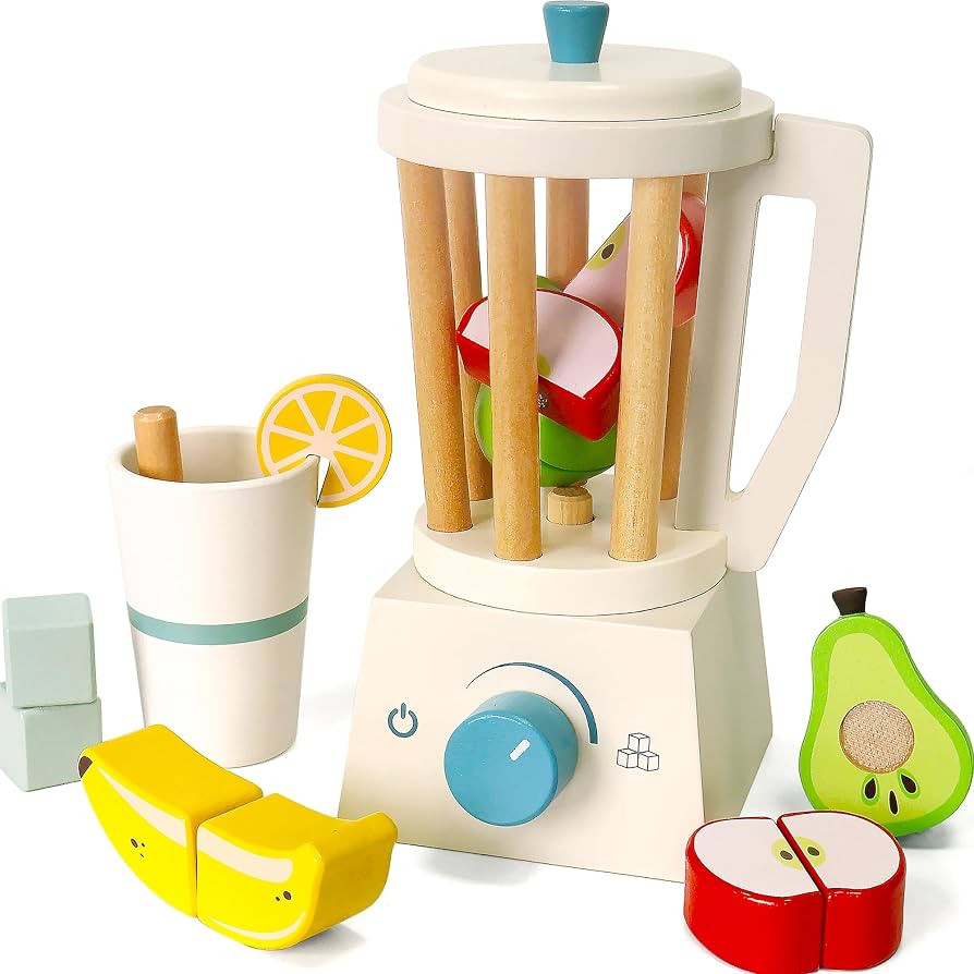 PairPear Wooden Smoothie Blender Toy – 14 Piece Kids Kitchen Accessories Set with Cup, Ice Cube... | Amazon (US)