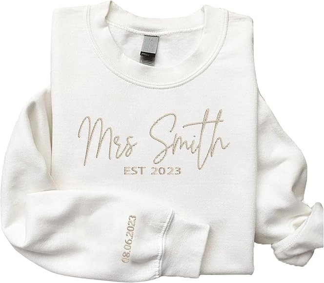 GodLover Personalized Embroidered Mrs Sweatshirt, Custom Mrs. Last Name Sweatshirt, Custom Date O... | Amazon (US)