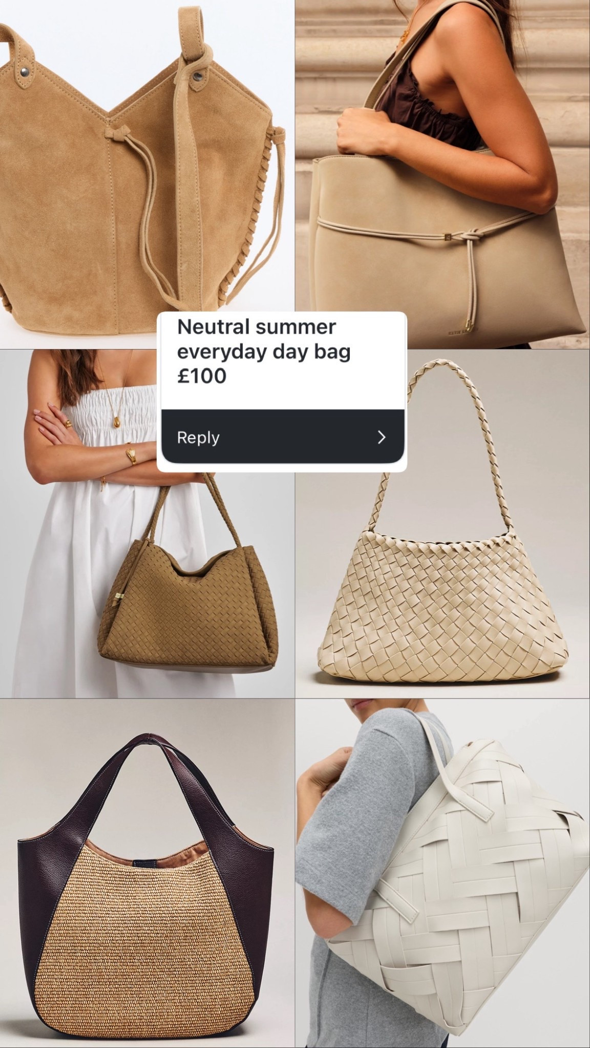  Neutral everyday bag
Suede bag
Cream bag
Woven bag 
Summer handbags

#LTKsummer #LTKbag #LTKstyletip