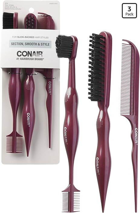 Conair Slick Back Tail Comb Set, 3-Pack with Fine Tooth Tail Comb, Edge Brush, and Smoothing Brus... | Amazon (US)