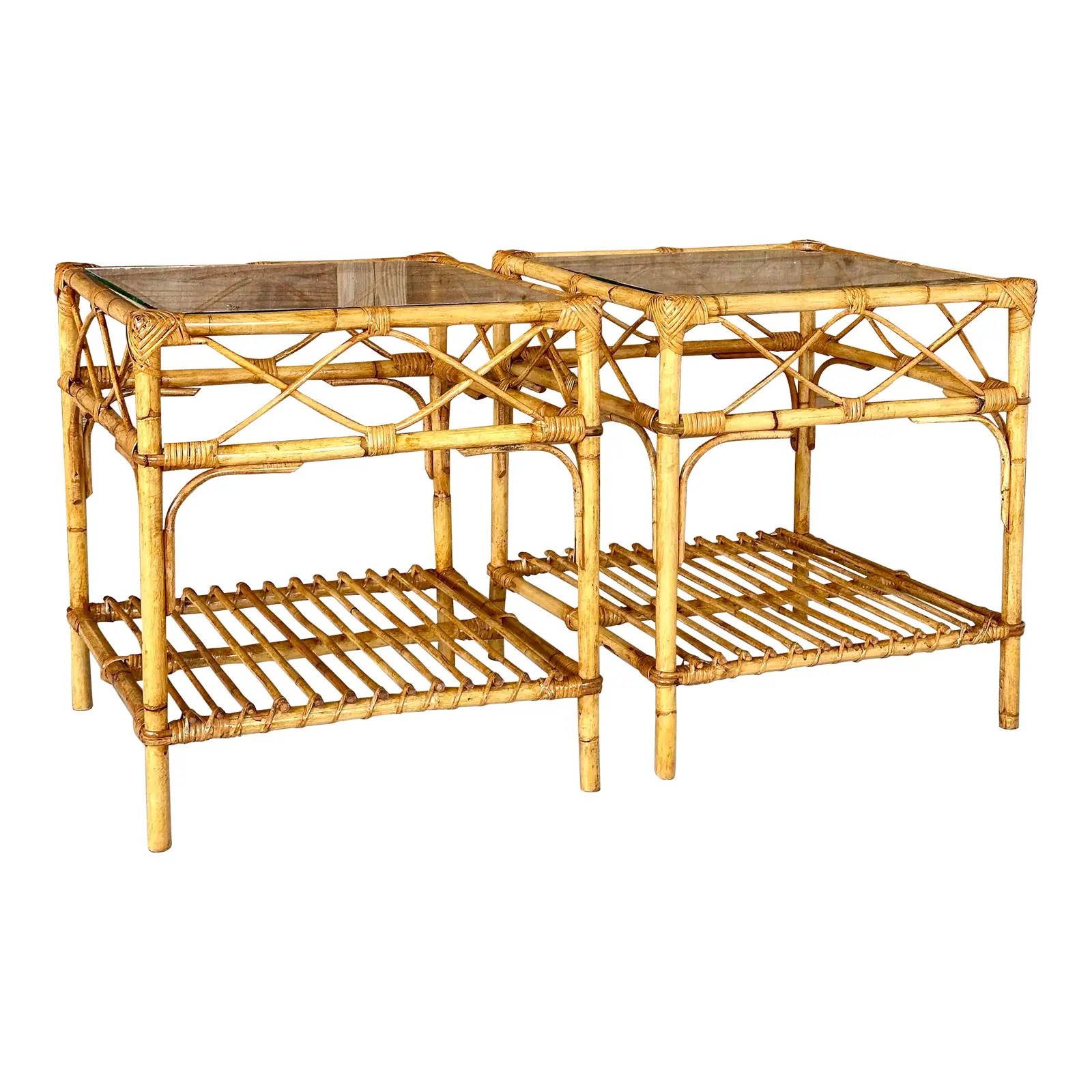 Mid-20th Century Coastal Italian Rattan Side Tables-Pair | Chairish