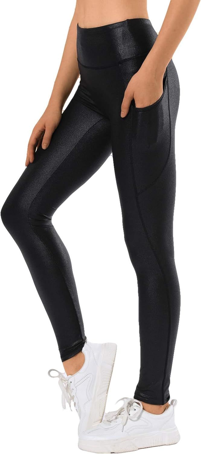 Retro Gong Womens Faux Leather Leggings High Waisted Workout Yoga Pants with Pockets | Amazon (US)