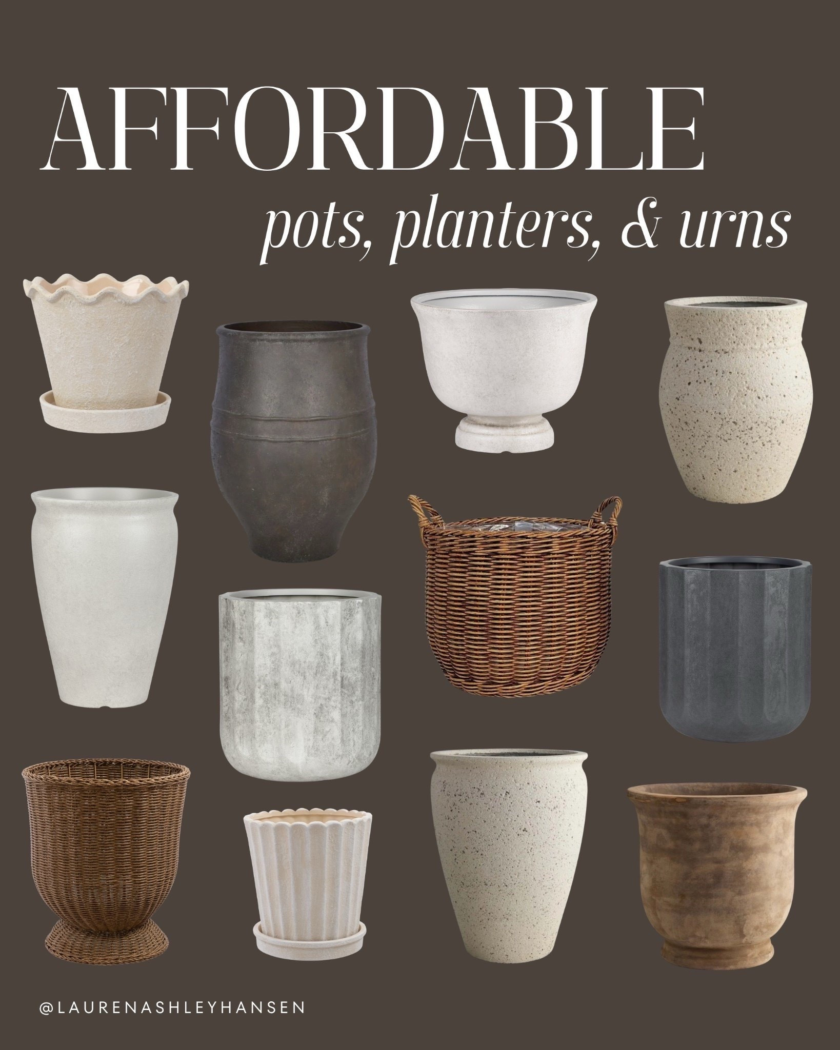 Affordable pots, planters, and urns that all look designer! You won’t believe where all of these are from and what the prices are! Gorgeous textures from ceramic to wicker, various sizes, and such beautiful quality! 

#LTKSeasonal #LTKHome