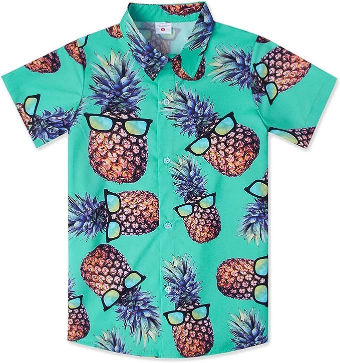 Little & Big Boy's Button Down Hawaiian Shirts Short Sleeve Cool Cartoon Print Aloha Dress Tops T... | Amazon (US)