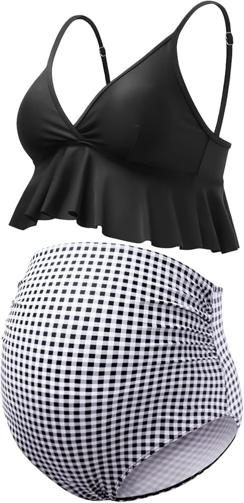 GINKANA Maternity Bikini Set Flounce Swimsuit Bathing Suit Top Swimwear Bottom Bathing Suits | Amazon (US)