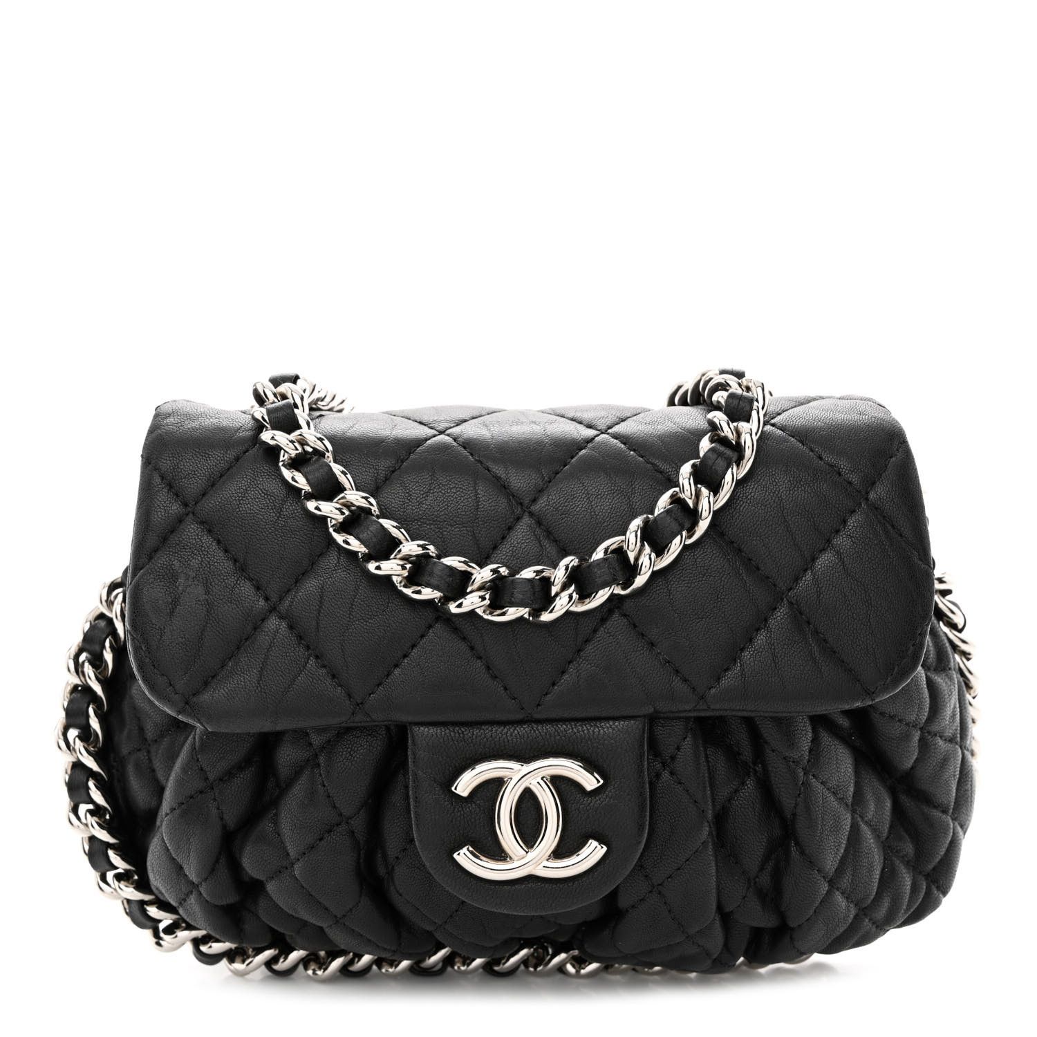 Washed Lambskin Quilted Mini Chain Around Flap Black | FASHIONPHILE (US)
