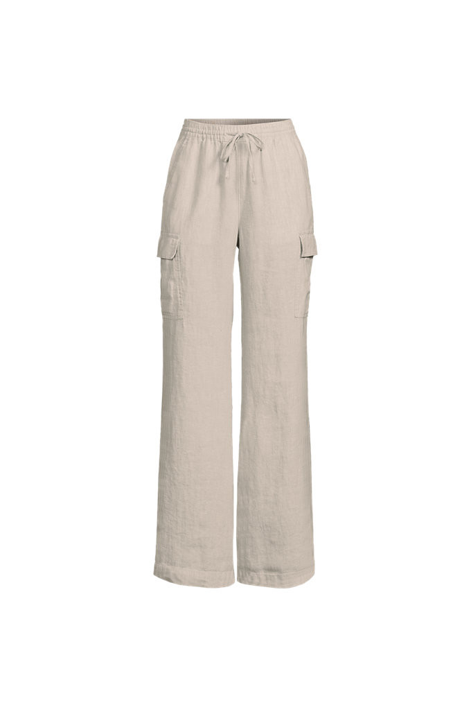 Women's Tall Linen High Rise Elastic Back Wide Leg Cargo Pants - Lands' End - Ivory - 12 | Lands' End (US)