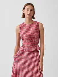 Smocked Gingham Crop Peplum Top | Gap | Gap (CA)