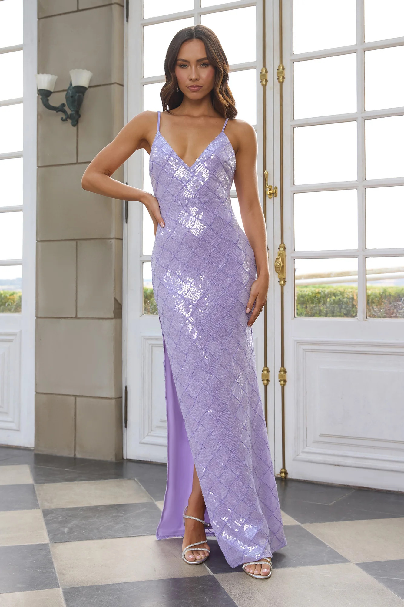Stellar Soiree Sequin Maxi Dress Purple | Hello Molly (AU)