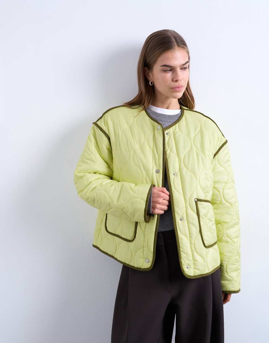 Topshop contrast quilted liner jacket in green | ASOS (Global)