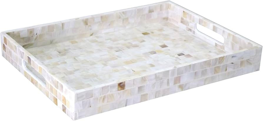 PEMAR Rectangular Mother of Pearl Serving Tray Nacre Wood Lap Tray Coffee Table Ottoman Tray w In... | Amazon (US)
