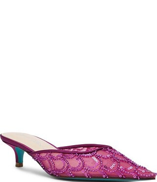 Blue by Betsey Johnson Ellis Mesh Sequin Kitten Heel Mules | Dillard's