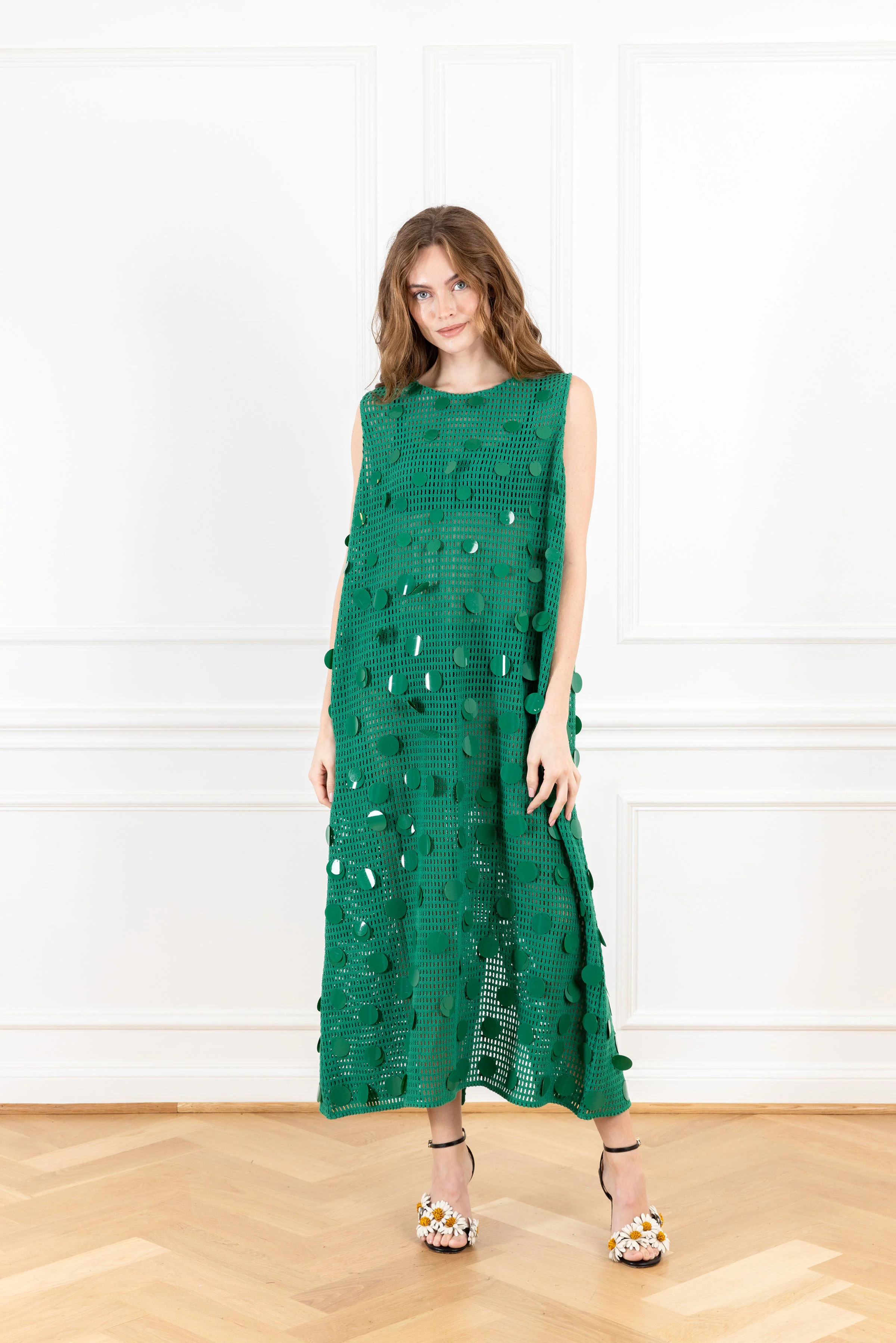 Forest Green Bangle Net Maxi A-Line Dress | La Vie Style House