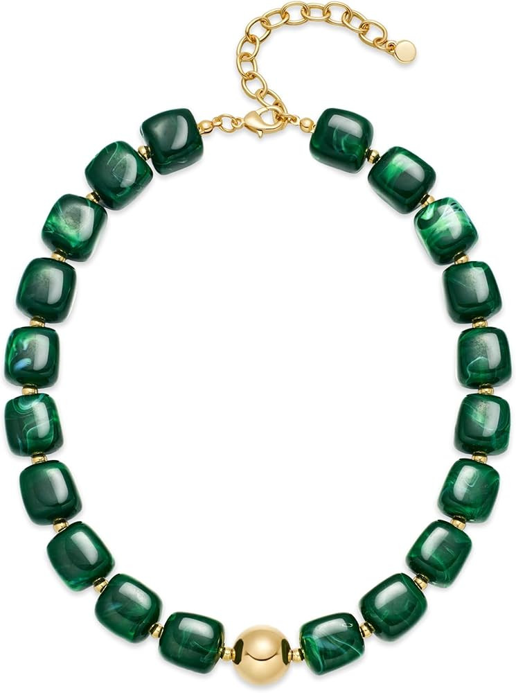 Chunky Colorful Beaded Choker Necklace for Women, Summer Beach Statement Resin Beads Necklace, Tr... | Amazon (US)