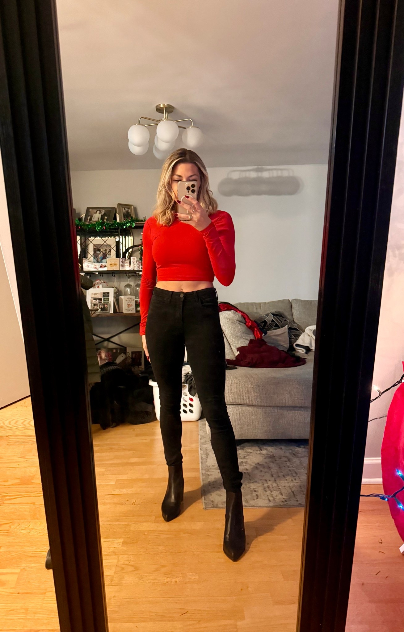 Little girly date night rocking this cute Ferrari red crop top with some black jeans and booties! 🔥

#LTKPetite #LTKootd