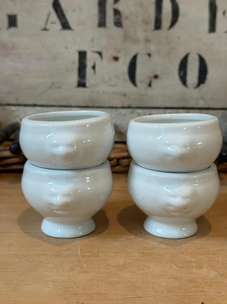 Set of 4 Vintage French White Porcelain Lionhead Salt Cellars | Footed Bowls With Subtle Face Det... | Etsy (US)