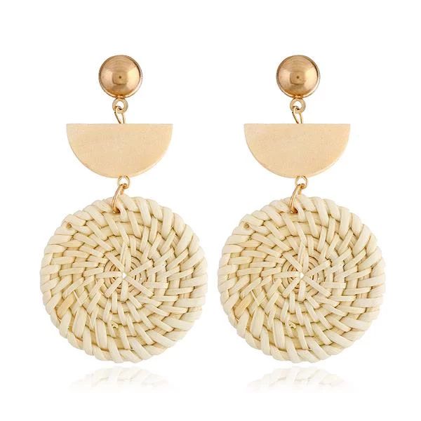 Earrings for Women- Organic Wooden Straw Weave Rattan Earrings -Drop Dangle Earrings | Walmart (US)