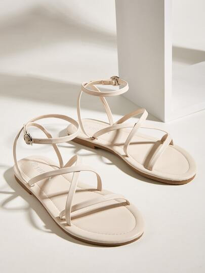 Open Toe Cross Ankle Strap Sandals | SHEIN