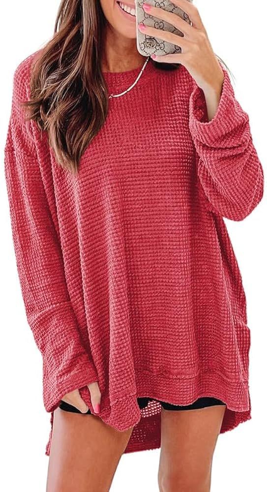 SHEWIN Womens Long Sleeve Tops Crewneck Spring Shirts for Women Solid Color Waffle Knit Tunic Top... | Amazon (US)