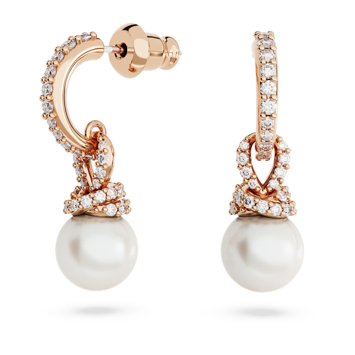 Originally drop earrings, Crystal pearl, White, Rose gold-tone plated | SWAROVSKI