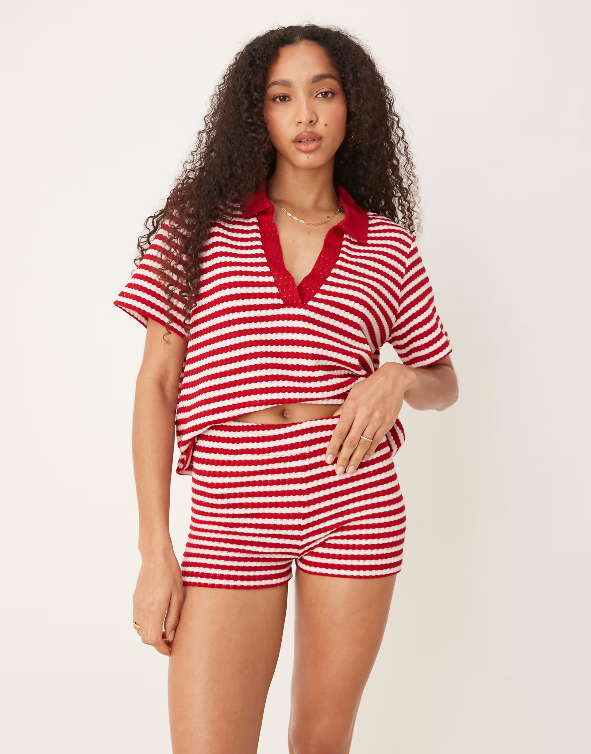 ASOS DESIGN micro shorts in knit red and white stripes - part of a set | ASOS (Global)