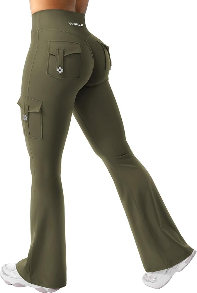 YEOREO CoreFlex Women Workout Flare Leggings with Pockets Hidden Scrunch High Waisted Cargo Gym Y... | Amazon (US)