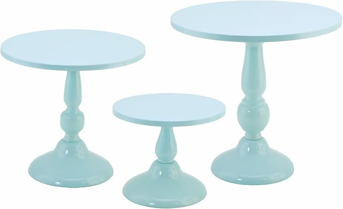 Set of 3 Blue Cake Stands, Metal Round Cake Holder Dessert Pie Pizza Display Stand 8" 10" 12" Ser... | Amazon (US)