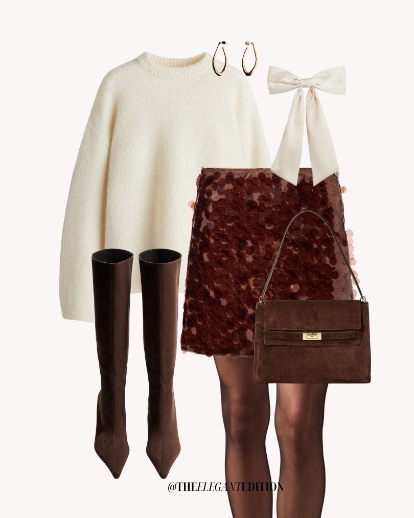 Cream oversized sweater with brown sequin midi skirt partywear sparkly

#LTKSeasonal #LTKStyleTip #LTKeurope #sequinskirt #creamknit #brownboots #cozy

#LTKpartywear #LTKstyletip #LTKeurope