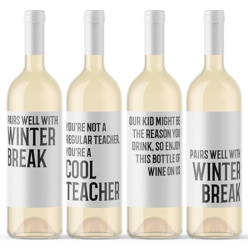 Funny Teacher Holiday Wine Labels 4 Pack of Wine Bottle Stickers for School | Pairs Well With Win... | Etsy (US)