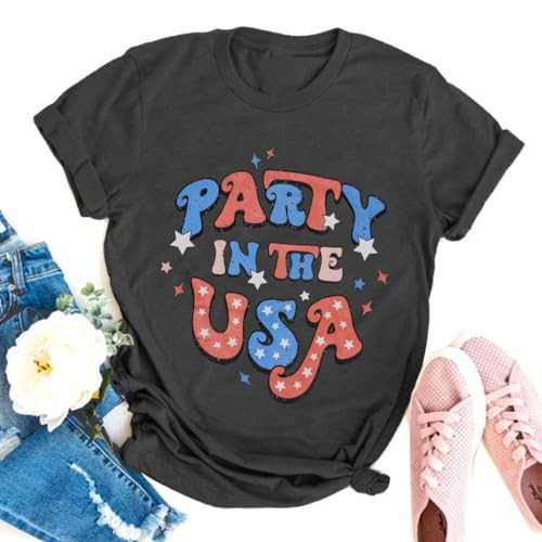 Party in The USA Shirt Women 4th of July Independence Day Tshirt Casual Short Sleeve American Pro... | Amazon (US)