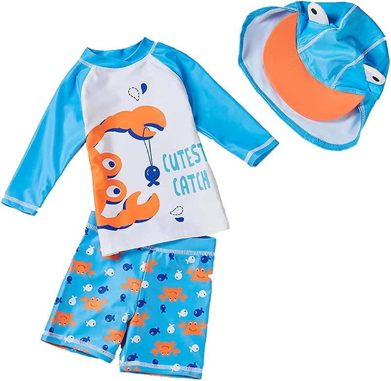 Baby and Toddler Boys' 3-Piece Swimsuit Set Bathing Suit with Hat | Amazon (US)