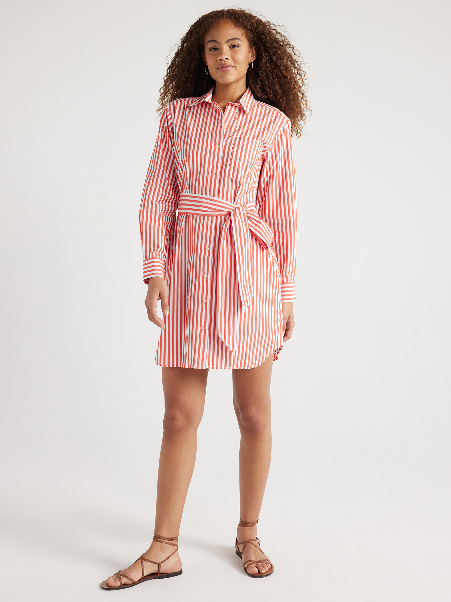 Free Assembly Women’s Cotton Belted Shirtdress with Long Sleeves, Sizes XS-XXL - Walmart.com | Walmart (US)