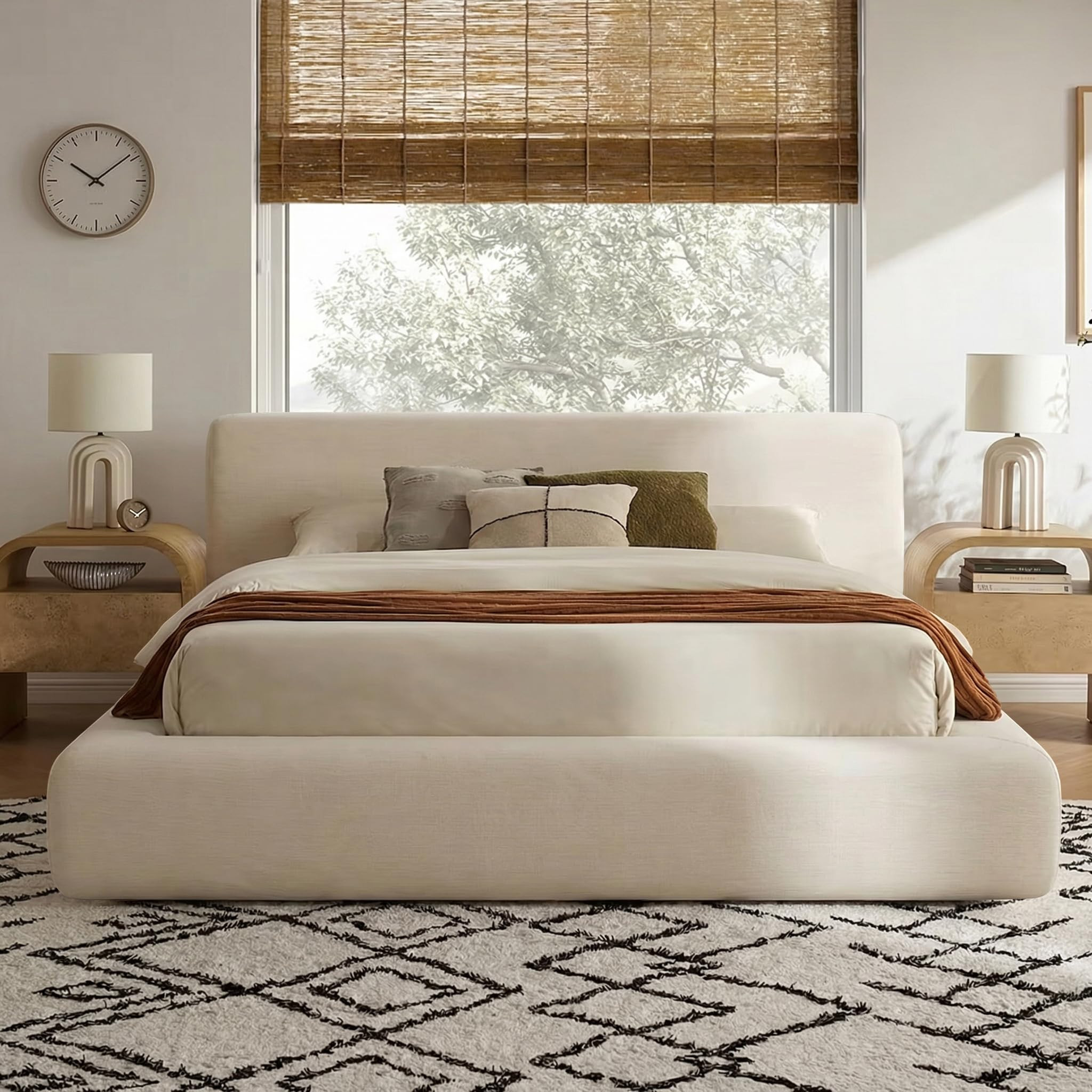 XIAO WEI King Cloud Bed Frame, Upholstered Platform Bed Frame with Headboard, 5.9" Thick Fully Pa... | Amazon (US)