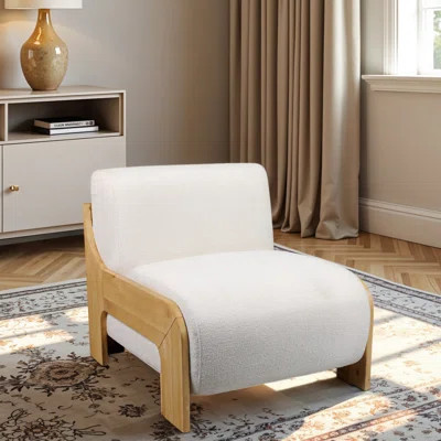 Accent Wood Chair Low-Profile Armless Design Upholstered Frame For Home Office Bedroom And Living Room Seating - 31" Ivory & Beige | Wayfair North America