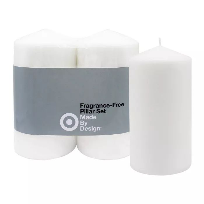 6" x 3" 2pk Unscented Pillar Candles White - Made By Design&#8482; | Target