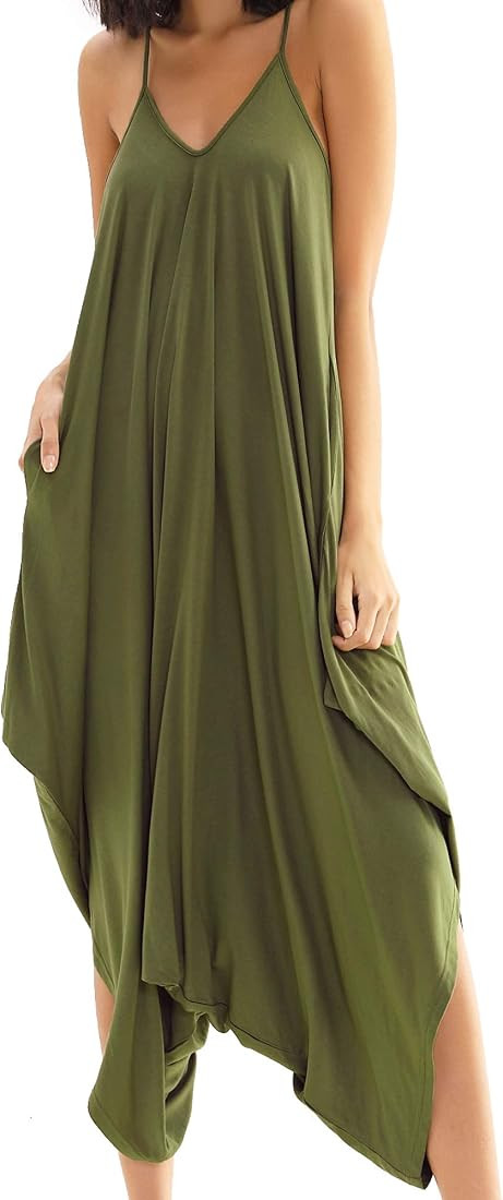 Double Chic Women's Jumpsuit with Pockets V Neck Spaghetti Strap Plus Size One Piece Harem Romper... | Amazon (US)