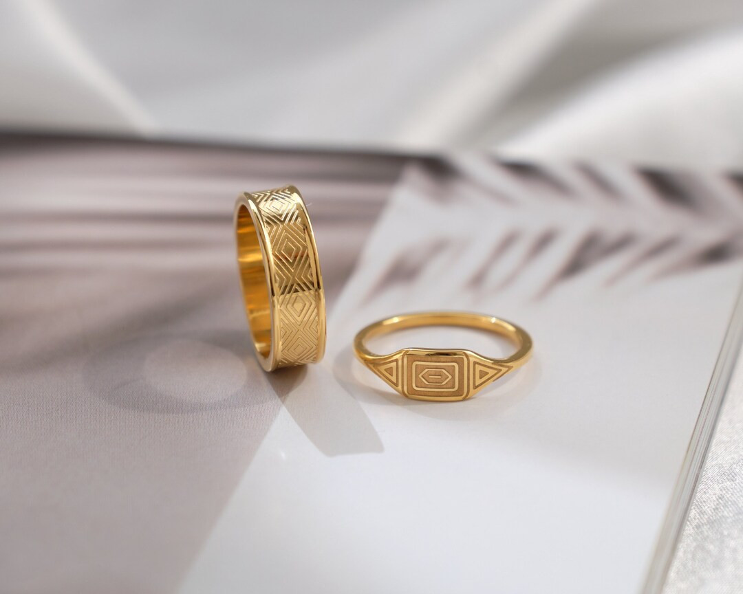 Set Rings, 18K gold , Signet Ring, Tiny Signet Ring, Gold Stacking Ring, Gold Ring - Simple Gold ... | Etsy (US)